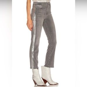 FRAME Denim Le High Straight in Field Foil Tux Gray Silver size 28